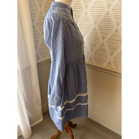 Label Ritukumar Ritu Kumar Small Blue Chambray Cotton Dot and Beaded Dress - Picture 7 of 8